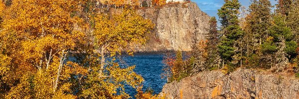 Skały, Latarnia, Stany Zjednoczone, Minnesota, Split Rock Lighthouse, Jezioro, Lake Superior, Jesień
