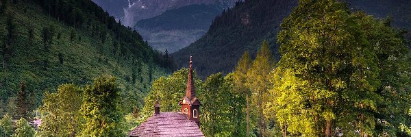 Drzewa, Góry, Tatry, Tatrzańska Jaworzyna, Słowacja, Zielone, Kościół św Anny