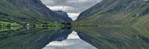 Trondelag, Domy, Odbicie, Norwegia, Jezioro Eidsvatnet, Góry
