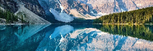 Odbicie, Las, Park Narodowy Banff, Kanada, Góry, Jezioro Moraine