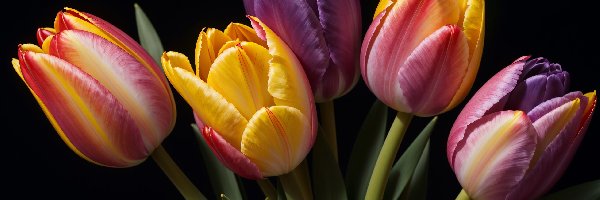 Kolorowe, Bukiet, Liście, Tulipany