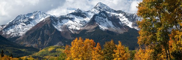 San Juan Mountains, Góry, Telluride, Kolorado, Stany Zjednoczone, Chmury, Drzewa, Jesień, Las