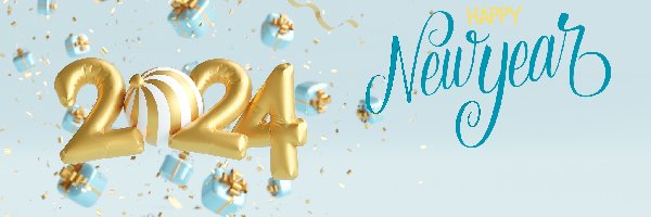 2024, Happy New YEAR, Napis, Tło, Niebieskie