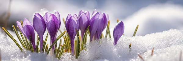 Kwiaty, Pąki, Krokusy, Śnieg
