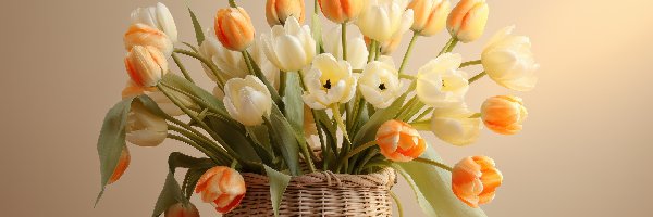 Koszyk, Tulipany, Wiklinowy, Materiał, Kolorowe, Kwiaty