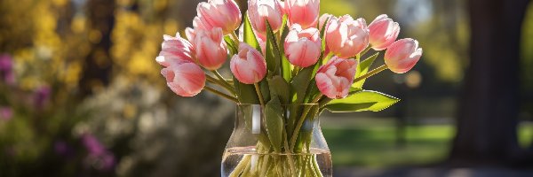 Różowe, Światło, Bukiet, Tulipany