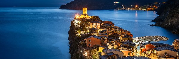 Morze, Vernazza, Wybrzeże, Domy, Liguria, Włochy