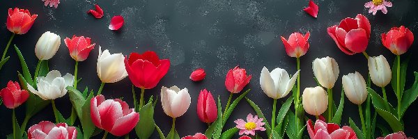 Tulipany, Tło, Ciemne, Kolorowe