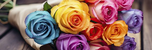 Róże, Wiązanka, Bukiet, Kolorowe