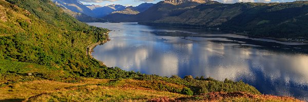 Szkocja, Loch Duich, Jezioro, Góry Kintail, Wzgórza