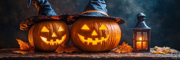 Dynie, Lampion, Kapelusze, AI, Halloween