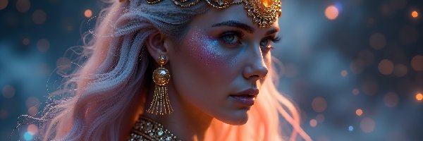 Naszyjnik, Diadem, Kolczyki, AI, Blondynka, Kobieta