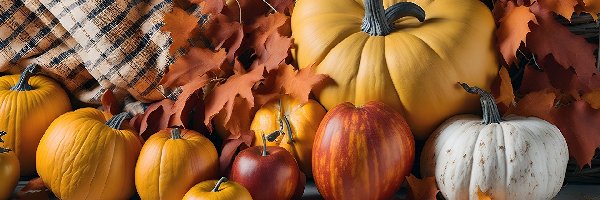 Żółte, Brązowe, Al, Serweta, Liście, Białe, Dynie, Jesień