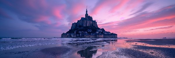 Niebo, Opactwo, Mont-Saint Michel, AI, Wyspa, Francja