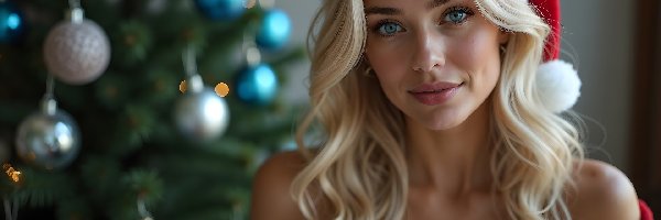 Blondynka, Mikołaja, Czapka, Kobieta