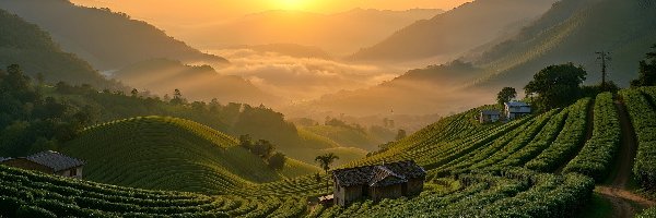 Pola, Wschód słońca, Góry, Plantacja