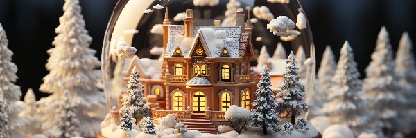 Zima, Kula, Domek, Śnieżna, Szklana, Choinki, Białe