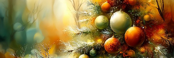 Choinka, Bombki, Duże, Boże Narodzenie, Grafika AI