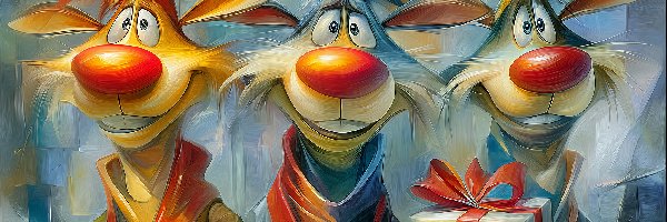 Prezent, Czerwone, Nosy, Grafika AI, Renifery, Trzy