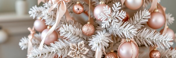 Boże Narodzenie, Bombki, Różowe, Grafika AI, Choinka, Biała