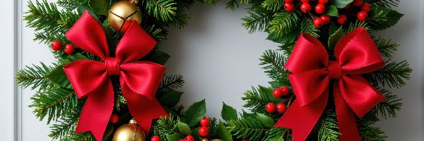 Boże Narodzenie, Ozdoba, Wieniec, Grafika AI, Kokardy, Dzwonki