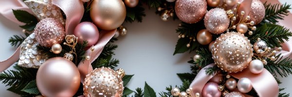 Wstążka, Bombki, Różowe, AI, Wianek, Boże Narodzenie