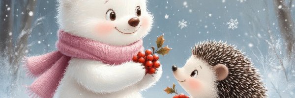 Owoce, Szalik, Jeż, Ostrokrzew, Miś, Biały