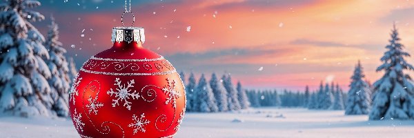 Boże Narodzenie, Czerwona, Choinki, Zima, Bombka