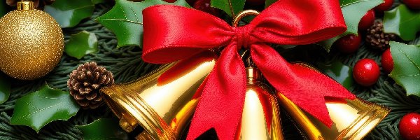 Dekoracja, Kokarda, Bombki, Grafika AI, Dzwonki, Boże Narodzenie