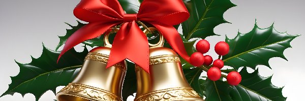 Ostrokrzew, Dzwonki, Gałazka, Kokarda, Złote, Świąteczne