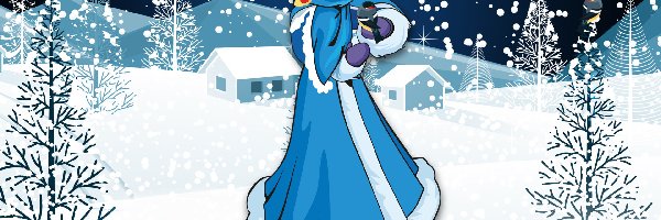 Grafika, Dziewczyna, Zima