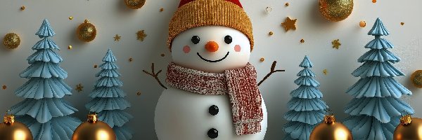 Bombki, Cztery, Czapka, Szal, Choinki, Gwiazdki, Bałwan, Boże Narodzenie
