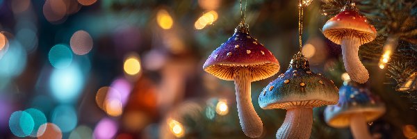 Bombki, Choinka, Grzybki, Grafika AI, Boże Narodzenie