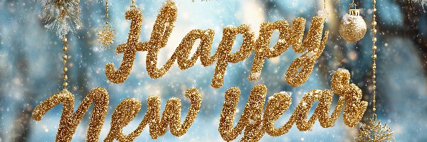 Napis, Życzenia, Złoty, Grafika AI, Nowy Rok