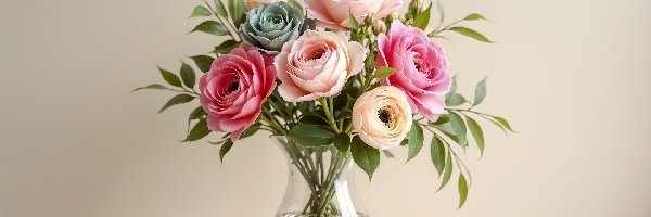 Kwiaty, Kolorowe, Wazon