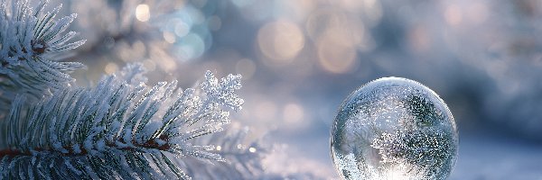 Grafika ai, Szklana, Kula, Jodła, Gałązka, Zima, Śnieg