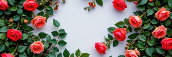 Kwiaty, Róże, Czerwone, Listki, Gałązki