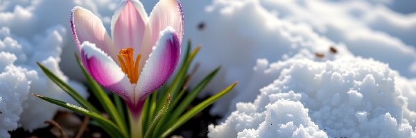 Kwiat, Grafika AI, Śnieg, Krokus