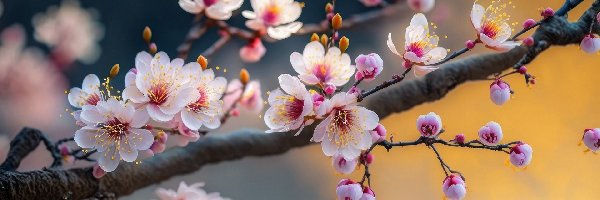 Drzewo owocowe, Różowe, Gałąź, Grafika AI, Kwiaty