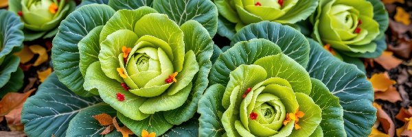 Główki, Liście, Kwiaty, Kapusta