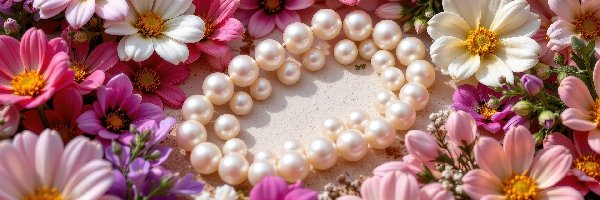 Korale, Fioletowe, Kwiaty, Perły, Różowe, Białe