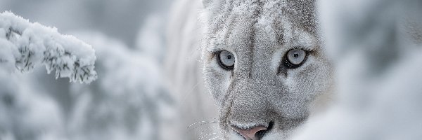 Głowa, Grafika AI, Śnieg, Puma