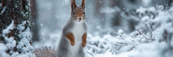 Zima, Grafika AI, Śnieg, Wiewiórka