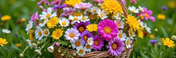 Wiklinowy, Kwiaty, Bukiet, Koszyk, Polne, Kolorowe