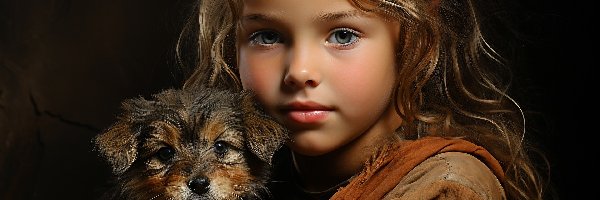 Dziecko, Dziewczynka, Długowłosa, Szczeniak, Pies