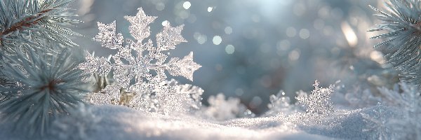 Zima, Grafika AI, Gałązki, Śnieżynka