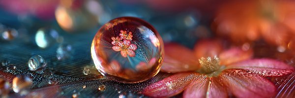 Kropla, Kwiat, Piórko, Grafika AI, Makro