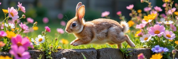 Kolorowe, Murek, Kwiaty, Królik