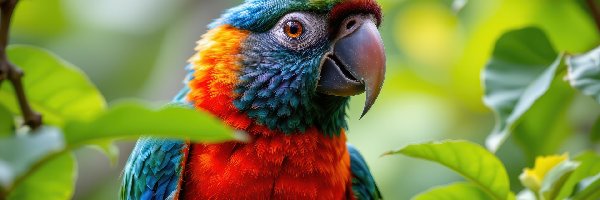 Papuga, Grafika AI, Liście, Kolorowa