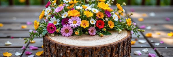 Kolorowe, Plaster, Deski, Kwiatów, Drewna, Kwiaty, Płatki, Gruby